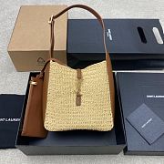 YSL Le 5 à 7 Small raffia shoulder bag in neutrals - 22x22x10cm - 1