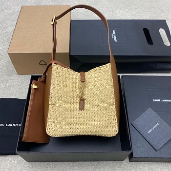 YSL Le 5 à 7 Small raffia shoulder bag in neutrals - 22x22x10cm