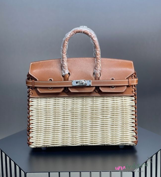Hermes Gold Swift and Naturel Osier Wicker Picnic Birkin 25 Palladium Hardware - 1