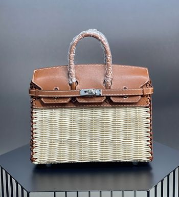 Hermes Gold Swift and Naturel Osier Wicker Picnic Birkin 25 Palladium Hardware