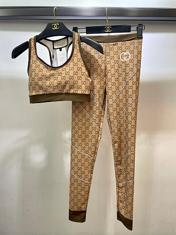 Gucci Brown GG Jacquard Yoga Set in Jersey