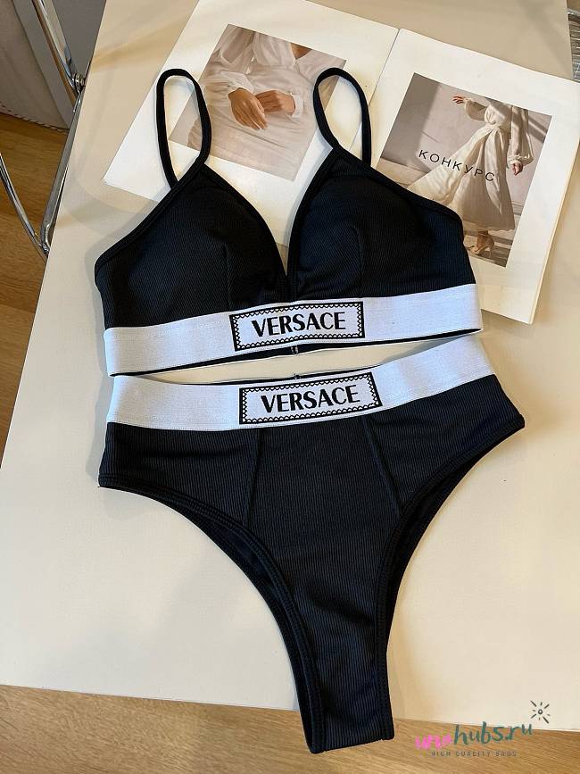 Versace Logo-Jacquard Ribbed Cotton-Blend - 1