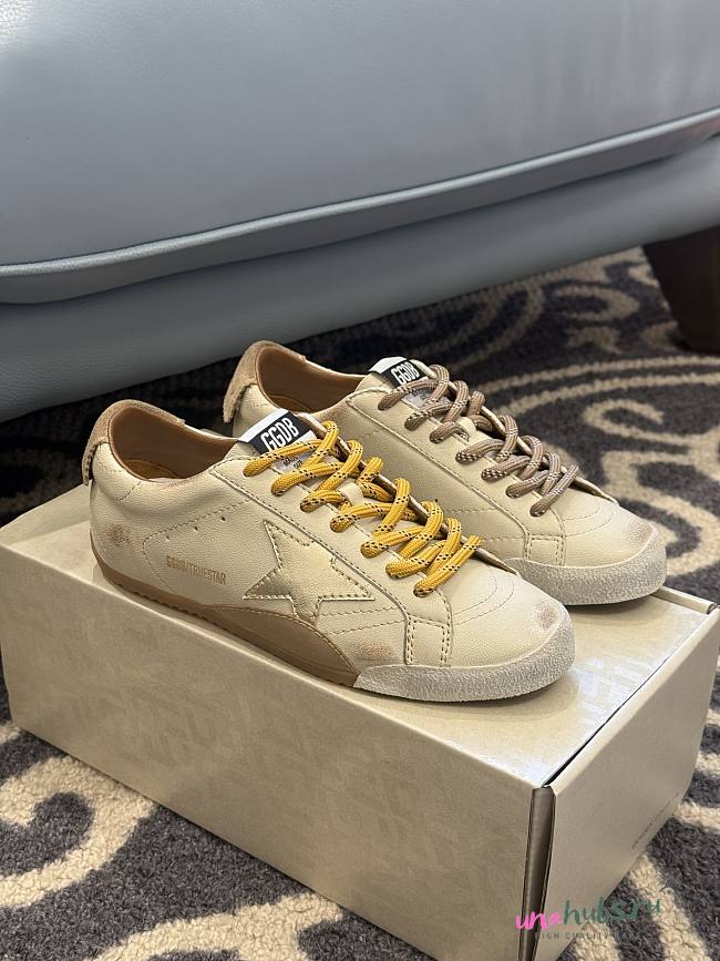 Golden Goose True-Star in creme suede with white star and platinum heel tab - 1