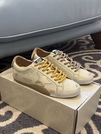 Golden Goose True-Star in creme suede with white star and platinum heel tab