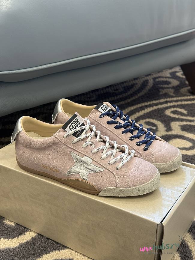 Golden Goose True-Star in pink suede with white star and platinum heel tab - 1