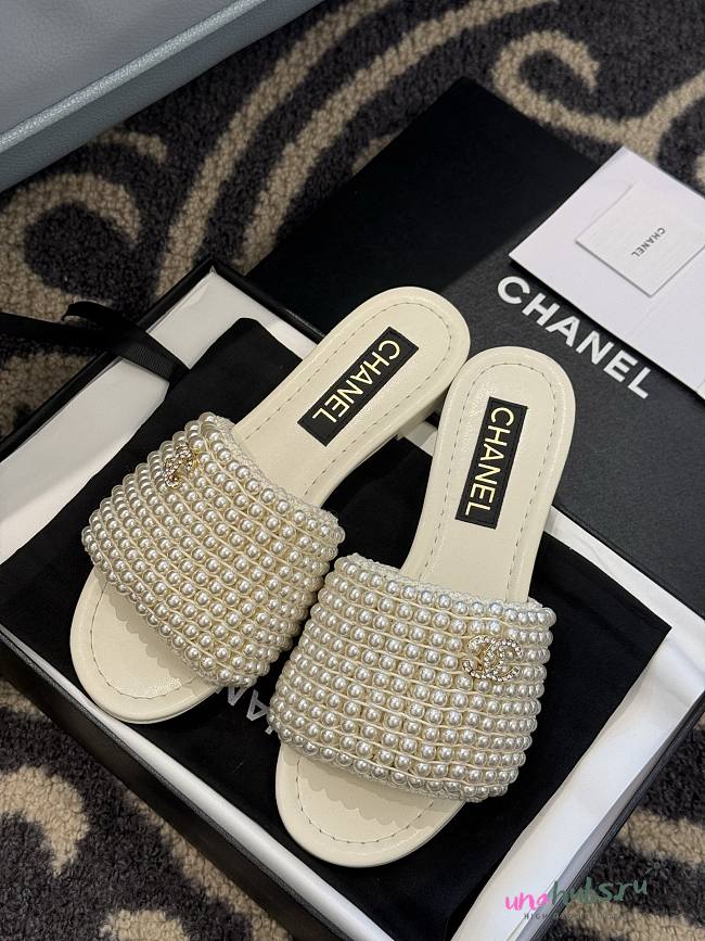 Chanel Pearl Slides in Black/White - 1