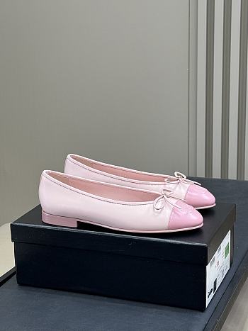 CHANEL Lambskin CC Cap Toe Ballerina Flats 37 Pink Light Pink