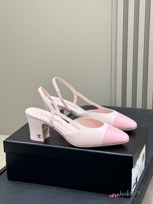 CHANEL Lambskin CC Cap Toe Slingback Light Pink - 1
