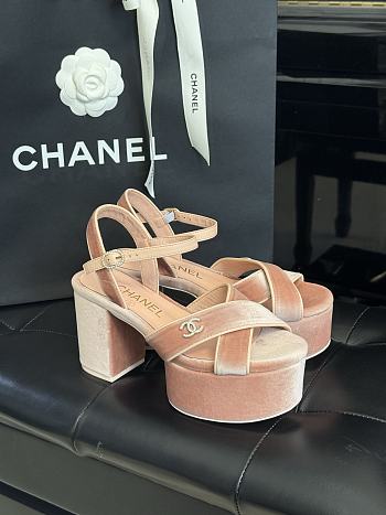 CHANEL Crystal CC Suede Calfskin Peep Toe Platform Sandals