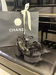 CHANEL Crystal CC Suede Calfskin Peep Toe Platform Sandals - 2