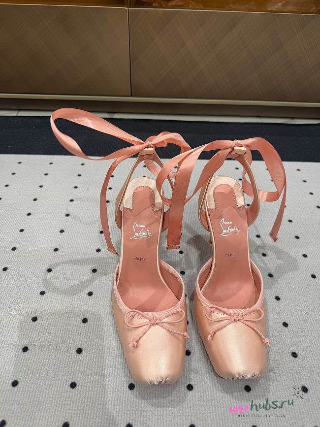 Christian Louboutin Cassia Lace Up 100mm Strappy Pumps Crepe Satin Pink - 1