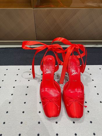 	 Christian Louboutin Cassia Lace Up 100mm Strappy Pumps Crepe Satin Red