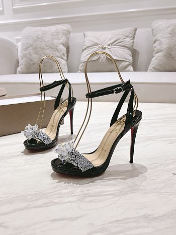 CHRISTIAN LOUBOUTIN CRYSTAL QUEEN 120 BLACK PATENT LEATHER