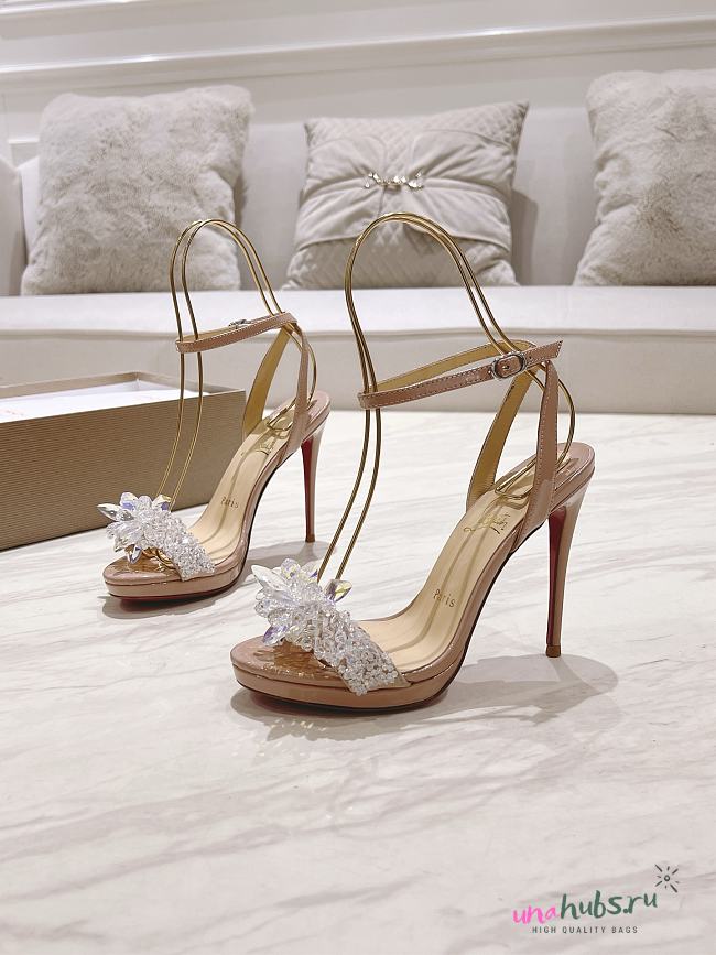 	 CHRISTIAN LOUBOUTIN CRYSTAL QUEEN 120 NUDE PATENT LEATHER - 1