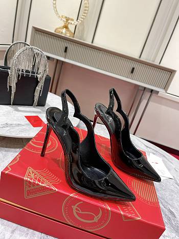 	 Christian Louboutin Hot Chick Black Patent Leather Red Sole Slingback Pumps 11cm