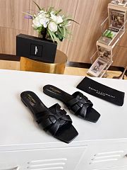 YSL Tribute Flat Sandals in Black Smooth Leather - 5
