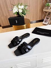 YSL Tribute Flat Sandals in Black Smooth Leather - 2