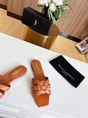 	 YSL Tribute Flat Sandals in Brown Smooth Leather - 4