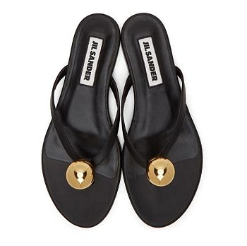 Jil Sander Black Gold Ball Thong Sandals