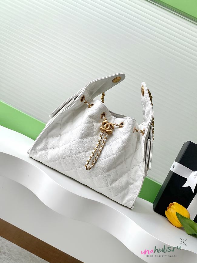 Chanel Drawstring Bag Caviar Leather In White - 30x26x14cm - 1