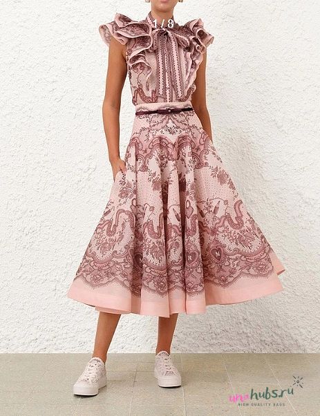 ZIMMERMANN Crush belted printed linen-blend midi skirt  - 1