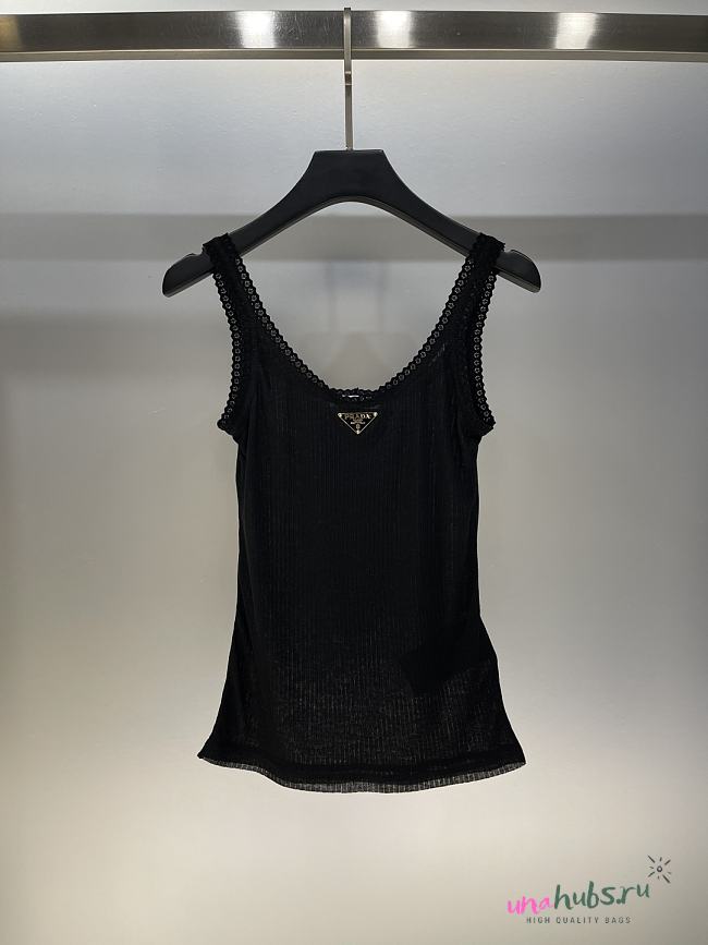 Prada Cotton Ribbed Tank Top in Black - 1