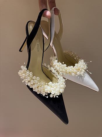 MACH & MACH Floating Pearl 85 satin slingback pumps 10CM
