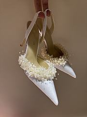 MACH & MACH Floating Pearl 85 satin slingback pumps 10CM - 3
