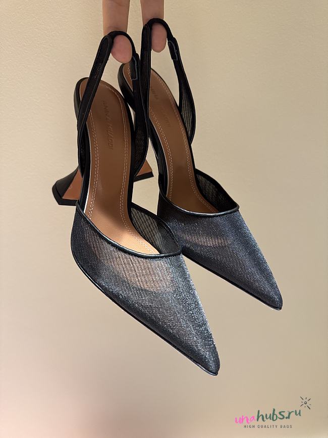 Amina Muaddi  Holli mesh slingback pumps in black - 1