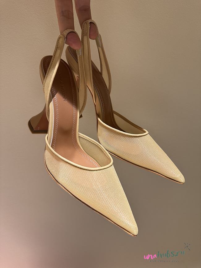 	 Amina Muaddi Holli mesh slingback pumps in beige - 1