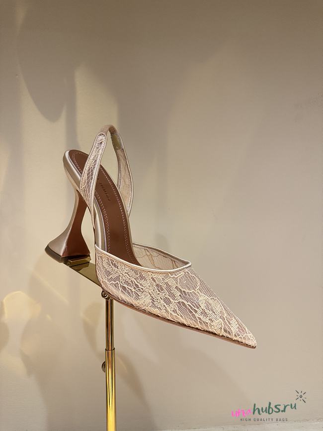 	 Amina Muaddi Holli Lace Slingback Pump Beige  - 1