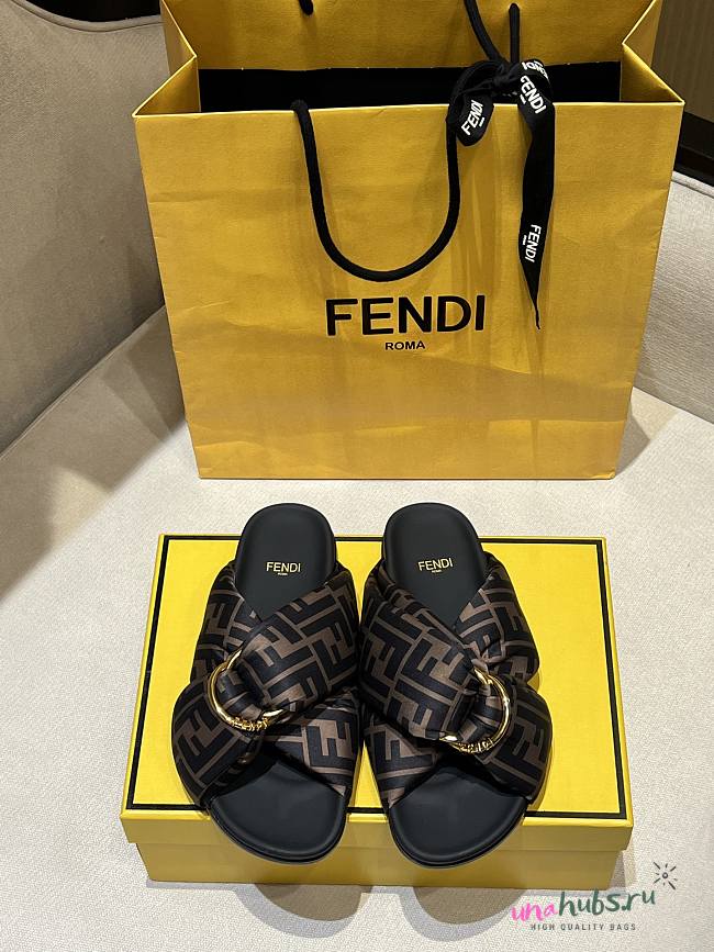 Fendi FF Motif Brown Slides - 1