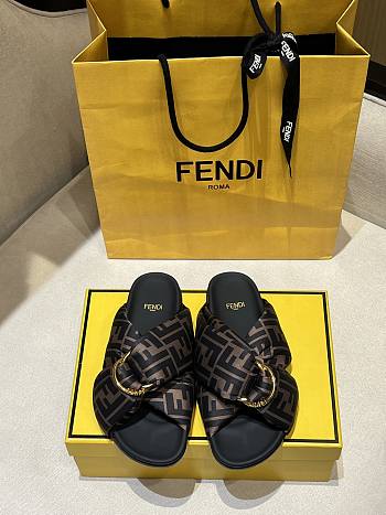 Fendi FF Motif Brown Slides
