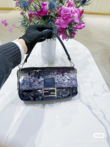 Fendi Baguette Leather Bag with gradient blue sequins - 27x15x6cm