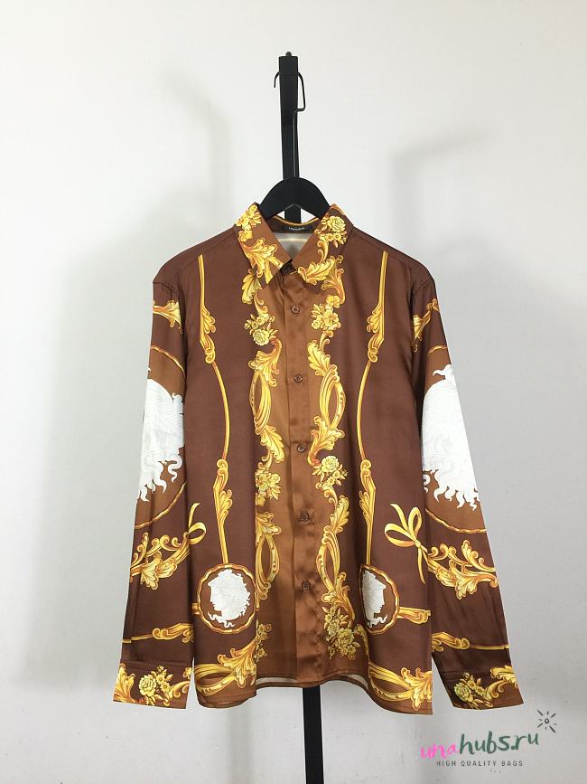 	 Versace Cameo Silk Shirt Brown - 1