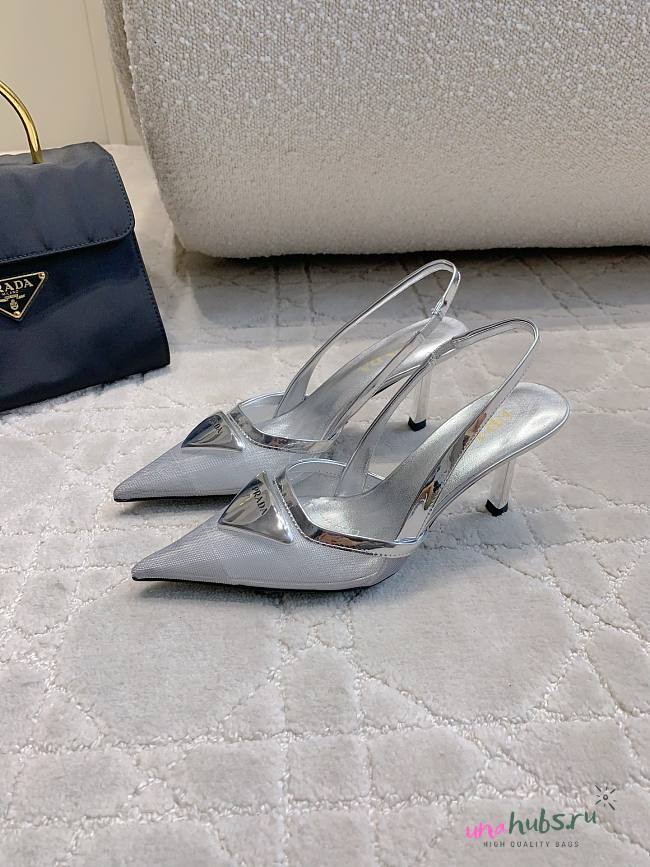 Prada Silver Metallic Leather Slingback Pumps  - 1