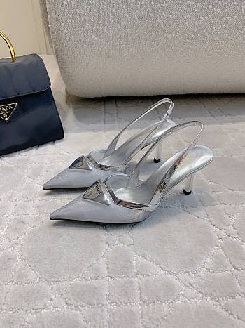 Prada Silver Metallic Leather Slingback Pumps 