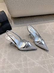 Prada Silver Metallic Leather Slingback Pumps  - 4
