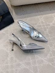 Prada Silver Metallic Leather Slingback Pumps  - 2