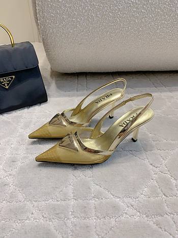 	 Prada Gold Metallic Leather Slingback Pumps