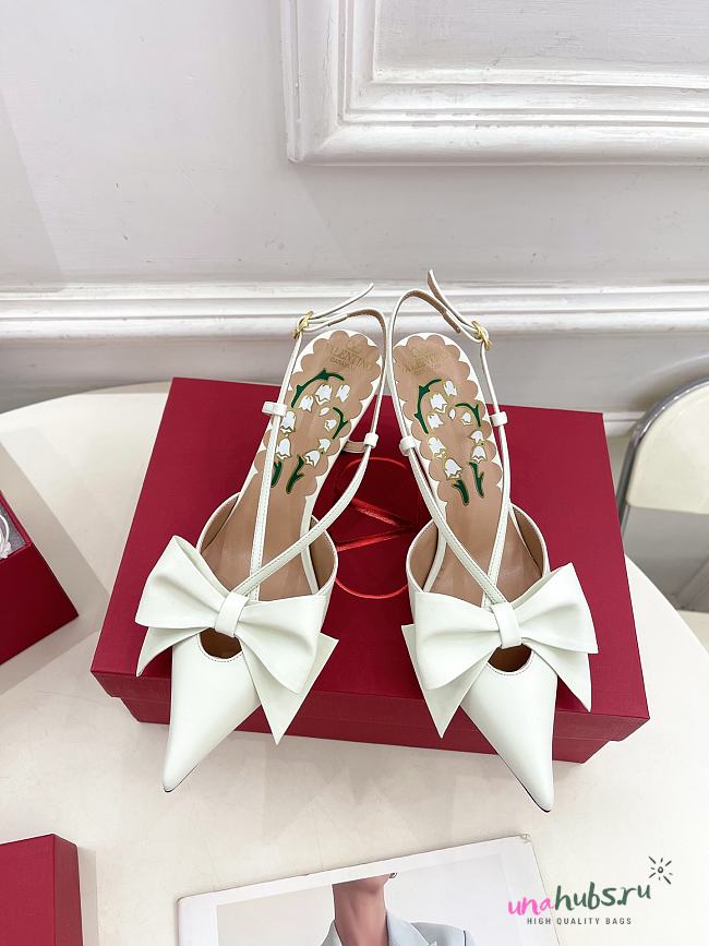 	 Valentino Bowow Slingback Pumps In Kidskin 85mm White - 1