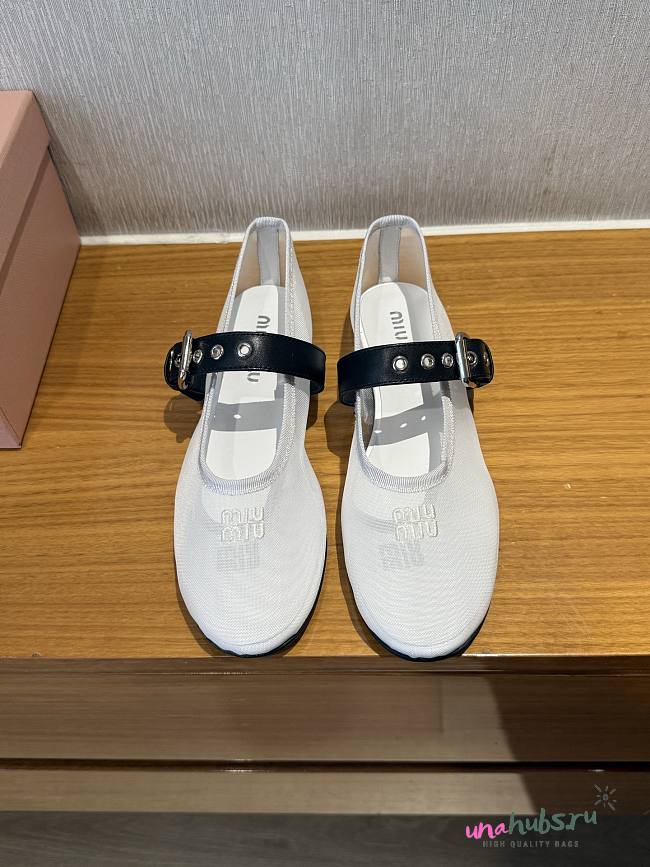 Miu Miu Mesh Fabric Ballerinas White - 1