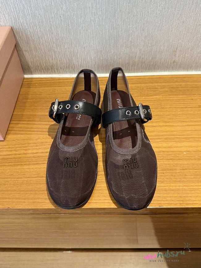 	 Miu Miu Mesh Fabric Ballerinas Burgundy - 1