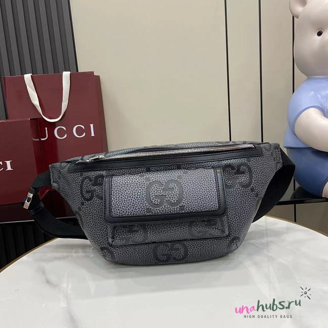 Gucci GG jumbo large belt bag in grey and black GG leather 28x18x8cm - 1
