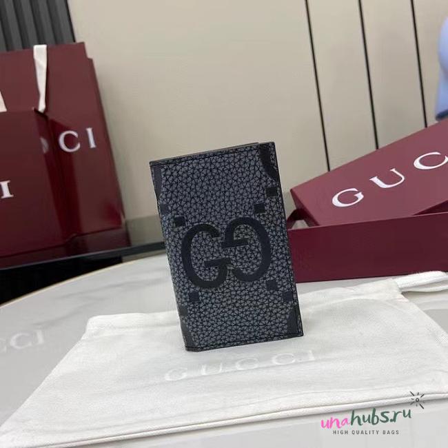 Jumbo GG card case in grey leather - 12x7.5cm - 1