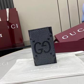 Jumbo GG card case in grey leather - 12x7.5cm