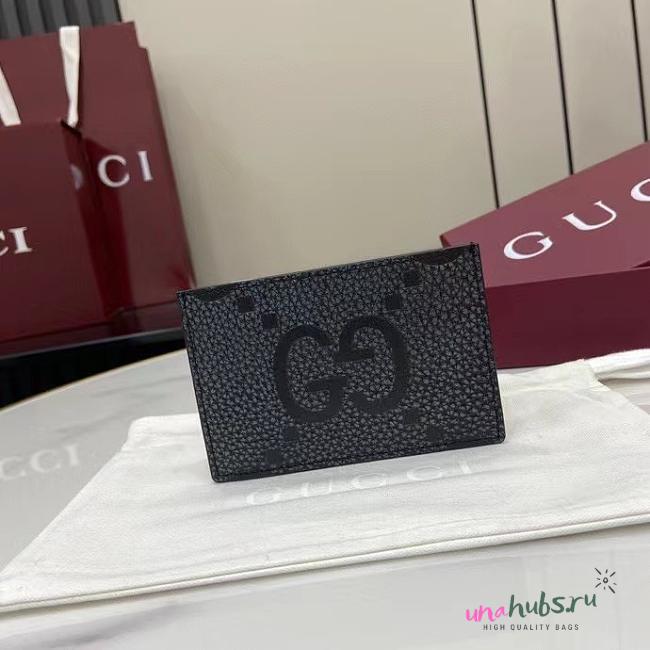 Gucci Maxi GG card case in dark grey and black leather - 12x8cm - 1