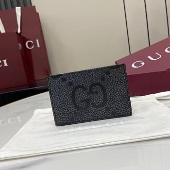 Gucci Maxi GG card case in dark grey and black leather - 12x8cm