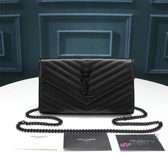YSL WOC Full Black Grained Leather - 22.5x14x4cm - 1