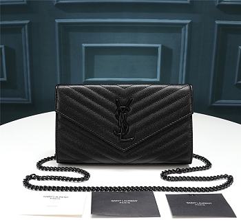 YSL WOC Full Black Grained Leather - 22.5x14x4cm